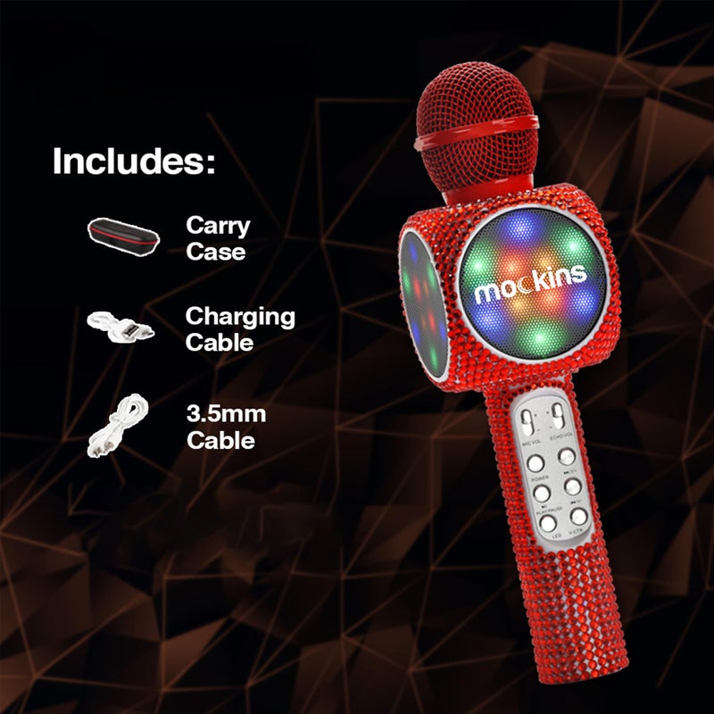 Mockins Red Bling Karaoke Microphone for Kids - Wireless Microphone Karaoke w/Speaker, Voice Changer & Colorful LED Lights, Portable Kids Micro Phone - Image 5